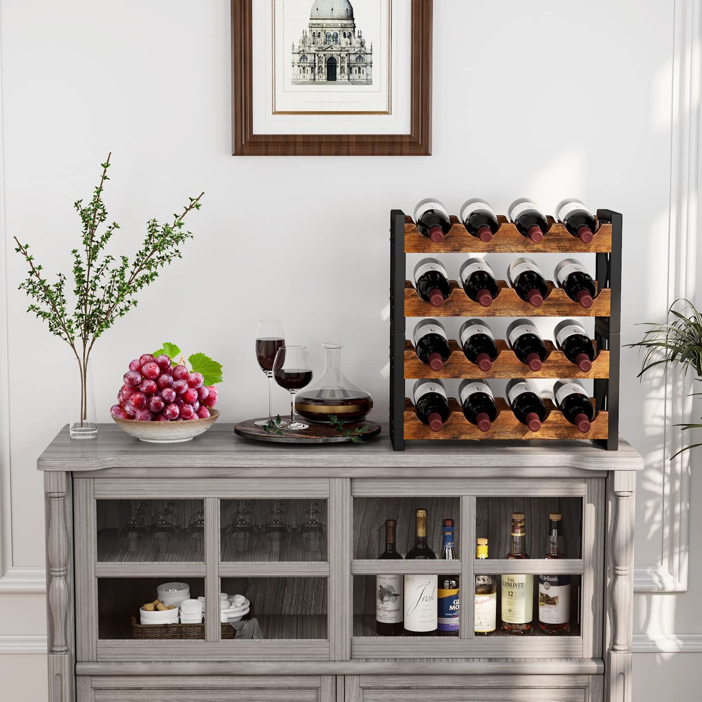 Homeiju 2-in-1 Wine Rack Countertop, Small Wine Rack Organizer Holder, Wooden Wine Rack Inserts for Cabinet, Stackable Wine Rack for Kitchen,Home Bar