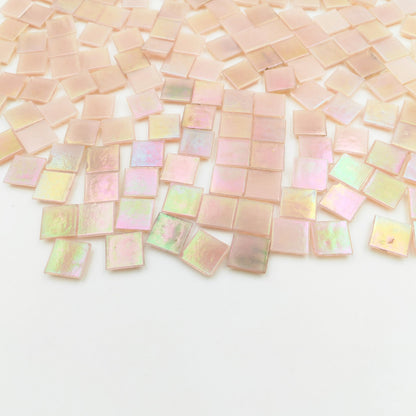 320PCS Square Iridescent Stained Glass Mosaic Tiles, 1.1LB Mosaic Tiles for DIY Crafts, 0.6" Bright Mosaic Glass Pieces for Art Craft and Home Decorations (Iridescent Light Pink F434, 0.6")