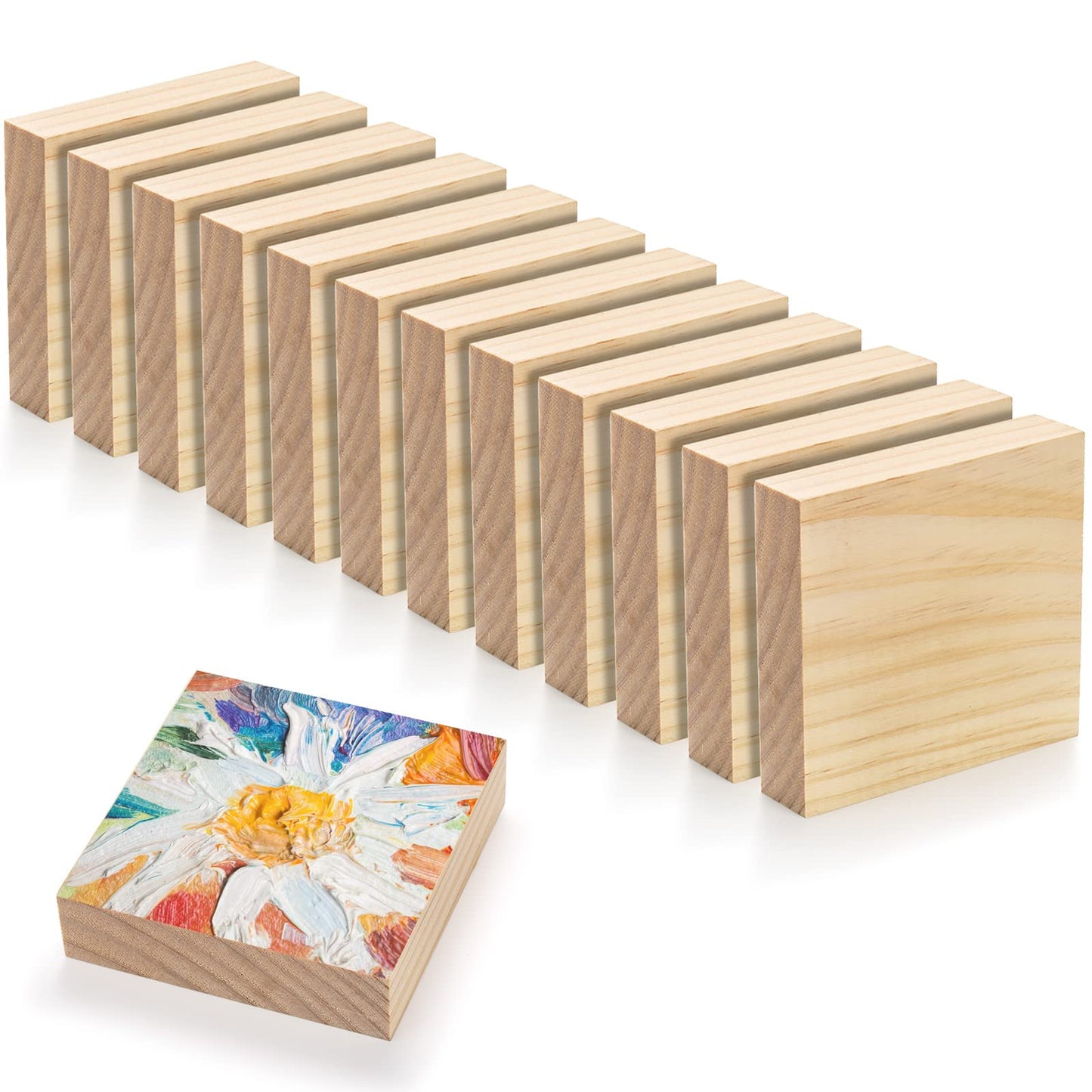 YOUEON 12 Pack Unfinished Wood Blocks for Art and Crafts, 4 X 4 X 1 Inch MDF Wood Board Wooden Square Blocks Craft Panels, Great for Crafts, Painting, DIY Projects, Carving, Engraving