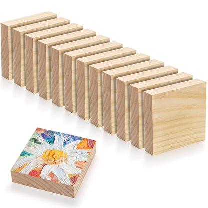 YOUEON 12 Pack Unfinished Wood Blocks for Art and Crafts, 4 X 4 X 1 Inch MDF Wood Board Wooden Square Blocks Craft Panels, Great for Crafts, Painting, DIY Projects, Carving, Engraving