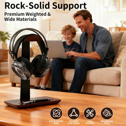 Vruelia Walnut Wood Headphone Stand with Pen Holder