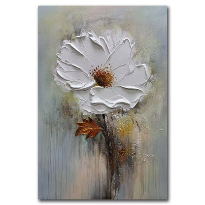 moshinart 24 x 36in Hand-Painted Oil Painting 3D Texture Black White Grey Modern Minimalist Black Abstract Wall Art, Home Office Wall Decoration White Flower