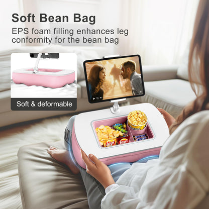 ERGONOV Lap Beanbag Tablet Pillow Stand with Snack Bowl and 360° Rotating Arm, Adjustable iPad Holder for Bed, Couch, and Recliner, Compatible with 4.7"-13" Kindle, iPad, Tablet, Phone,Pink