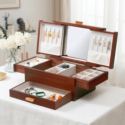 FMYSUSUXY Jewelry Box Solid Wood Jewelry Box Jewelry Ring Necklace Watches Earrings And Other Multi-style Storage Organizer Girl Wife Mother Gifts