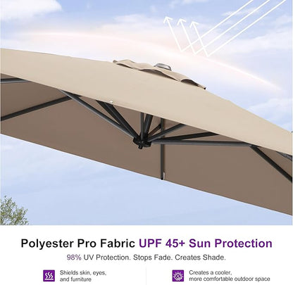 PURPLE LEAF 10 Feet Square Cantilever Umbrella Patio Umbrella with Base Outdoor Umbrella Aluminum Offset with 360-degree Rotation for Garden Deck Pool Patio Taupe
