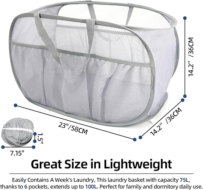 2 Pack Collapsible Laundry Baskets, Upgrade Pop Up Laundry Hamper