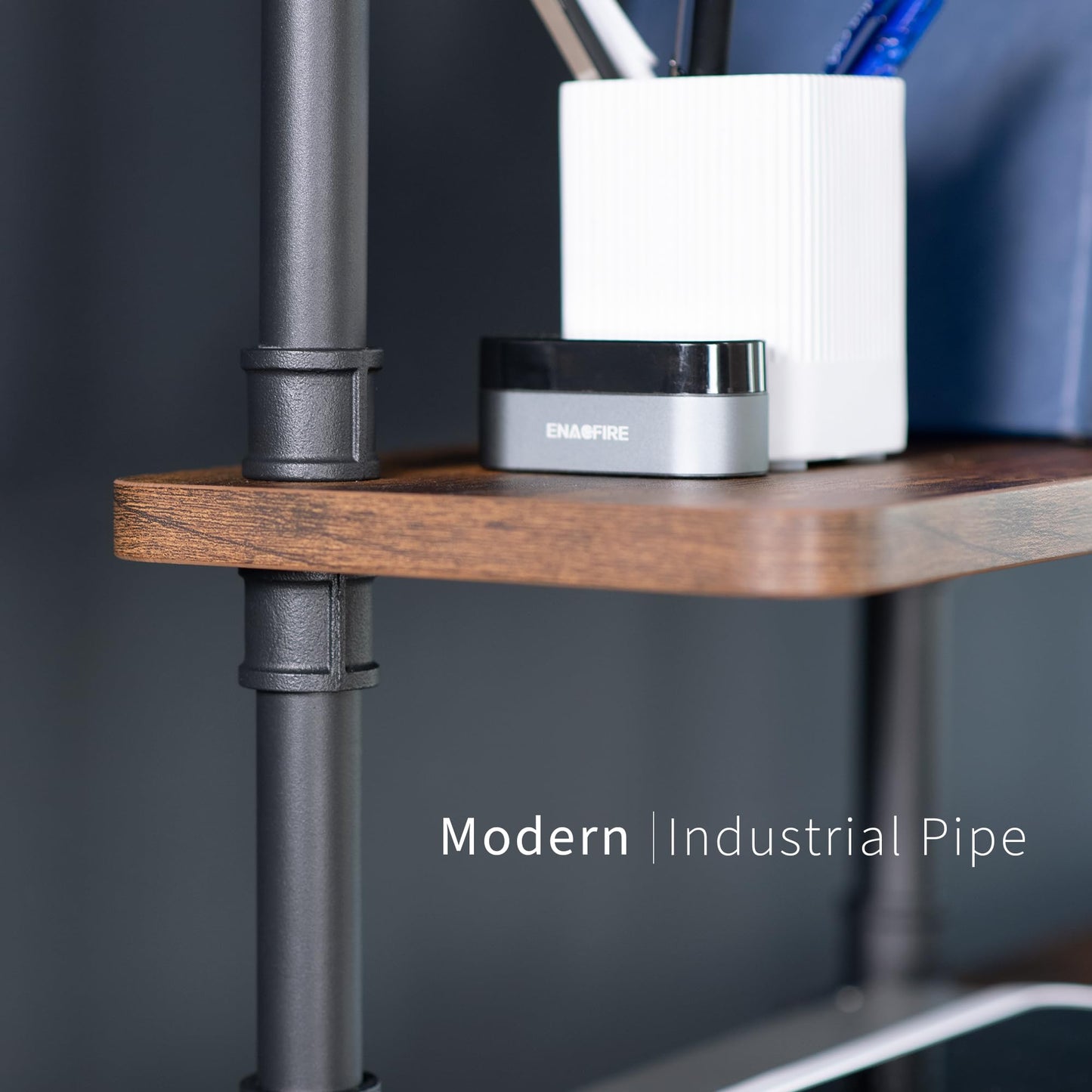 VIVO Clamp-on Premium 16 inch Industrial Pipe 2-Tier Tabletop Shelving, Heavy Duty Desk Extension Organizer, Modern Desktop Display Shelf, Rustic Vintage Brown Shelves, DESK-SHELF16-2N