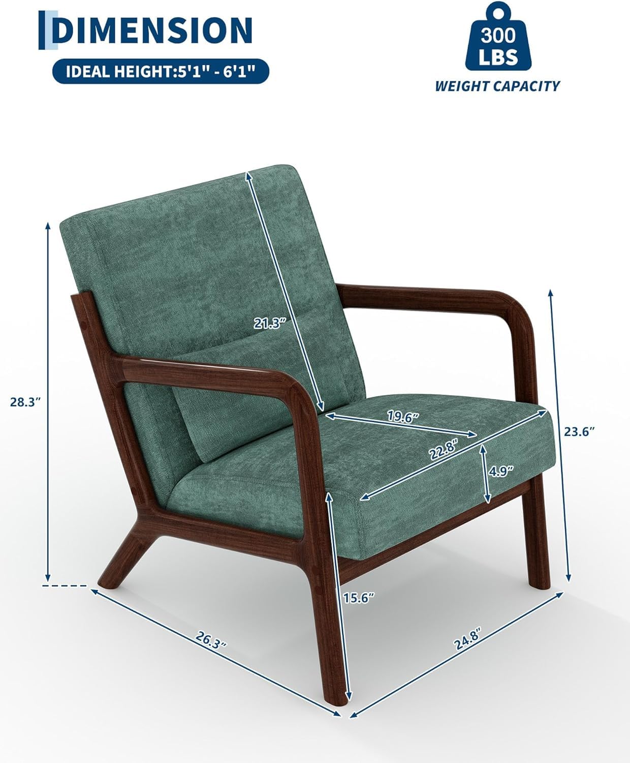 PeacefulHues Corduroy Accent Chair,Mid-Century Modern Wooden Accent Chair with Wood Legs,Comfy Upholstered Reading Leisure Chair for Living Room Bedroom Waiting Room,Green