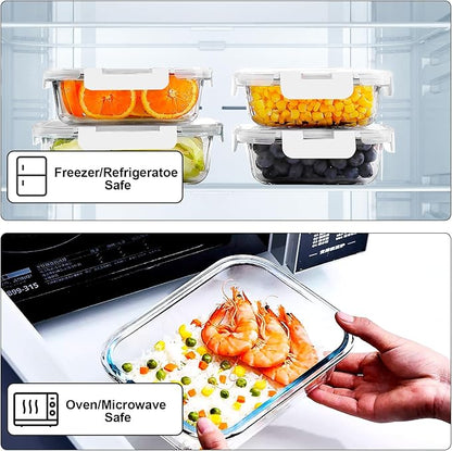 VERONES 10Pack Glass Meal Prep Containers, Airtight Glass Lunch Containers