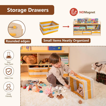 Zoolino Kids Toy Storage Organizer with Bookshelf, Wooden Montessori Playroom Furniture with 3 Removable Bins & Anti-Tip Kit, Toddler Storage Cabinet for Rooms, Playroom, Kindergarten, Natural