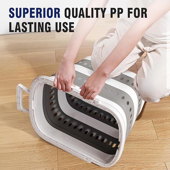 TECHMILLY Collapsible Plastic Laundry Basket Hamper