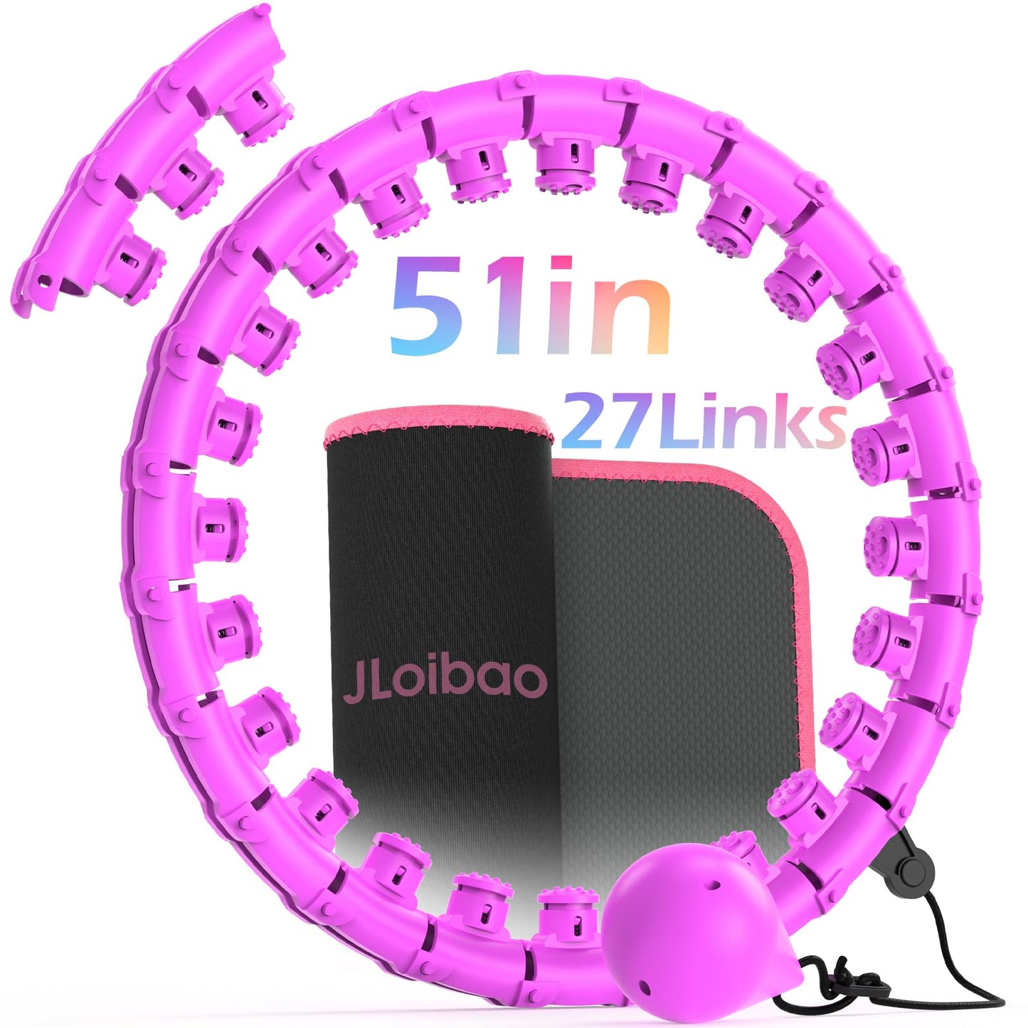 JLoibao Weighted Hula Circle for Adults Weight Loss, Infinity Fitness Hoop Plus Size 51 Inch with Sweat Belt, Include 27 Detachable Links and Waist Trainer for Women (Purple)