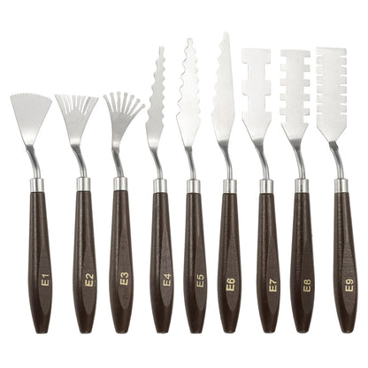 YOKIVE 9 Pcs Stainless Steel Palette Knife, Professional Art Spatula Set Oil Painting Accessories Color Mixing Scraper with Wood Handle, Great for Canvas Acrylic Painting (Brown)