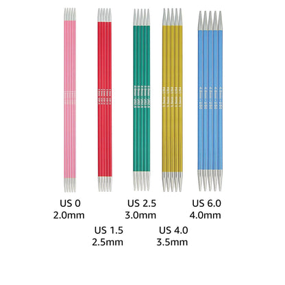 KnitPro Zing Starter Set 6 inch DPN Double Pointed Knitting Needles Size 0, 1.5, 2.5, 4, 6 with Fabric Case with Project Bag