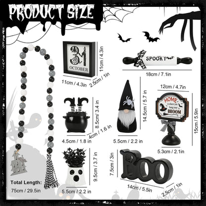 Halloween Decorations 8PCS Tiered Tray Decor, Cute Tabletop Halloween Decor for Home Tray Shelf Mantel Coffee Bar Office Table Centerpieces Farmhouse Rustic Spooky Wood Signs