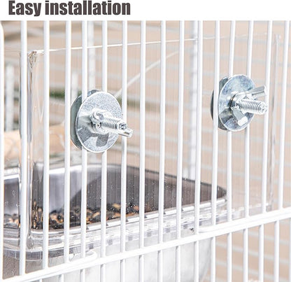 No Mess Bird Cage Feeder with Perch, No Spill Design Hanging Bird Feeders for Small Medium Birds, Easy to Clean Metal Seed Container with Secure Hooks for Indoor Cages Feeding