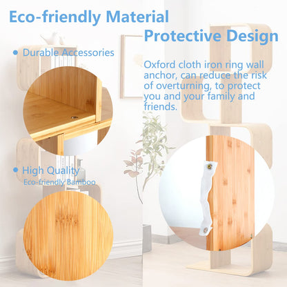 briteman S-Shaped Geometric Modern Bamboo Bookshelf, Large Capacity Creative Display Curved Rack Free-Standing 2 in 1 Bookcase Storage CDs, DVDs Book Shelf for Home, Office, Living Room (NEW 5-Tier)