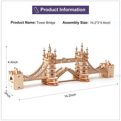 ROBOTIME 3D Puzzle Wooden Craft Kits with LED Light DIY Tower Bridge Construction Model Kit to Build for Teens Brain Teaser Puzzle Home Decor Birthday Gifts