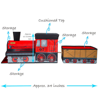 Orbrium Train Shaped Collapsible Toys Storage Bin Organizer for Trains and Tracks, Thomas Wooden Train, Thomas the Tank Engine and Trackmaster Christmas Gift for Toddlers Kids 3 4 5 6 7 8