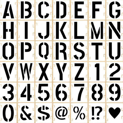 4 Inch 42 Pcs Reusable Letter Number Symbol Stencils, Plastic Painting Templates for Wood Wall Fabric Rock Chalkboard Signage School Door Porch DIY Art Craft Decoration Projects