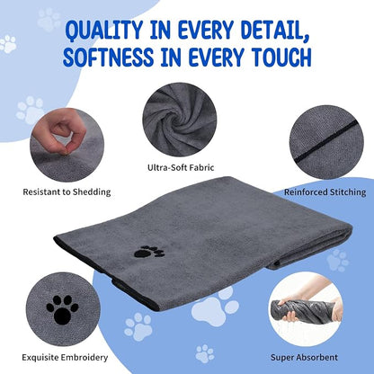 ATONET Microfiber Dog Towels for Drying Dogs, 40'' X 23.6'', Super Absorbent and Soft Pet Grooming Towel, Perfect Shower & Bath Supplies for Dogs(2 Pack Grey)