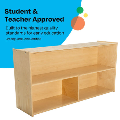 Childcraft ABC Furnishings 2-Shelf 3-Compartment Storage Unit for Classrooms and Homes, Wooden Bookshelf and Organizer, 48 x 13 x 27-3/8 Inches