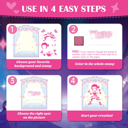 Timetome K-Pop Aesthetic Stamp Set for Kids, Interchangeable Dress-Up Stamps with 22 Designs, DIY Creative Art Toy, Washable Ink, Role Play & Fashion Play, Birthday Gift for Girls & Boys Ages 3–12