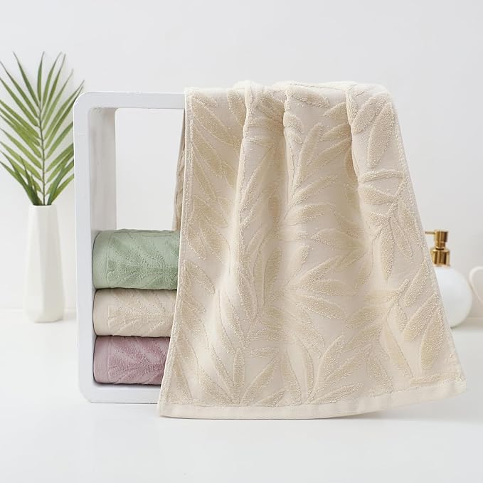 Pidada Hand Towels Set of 2 Leaf Pattern 100% Cotton Absorbent Soft Decorative