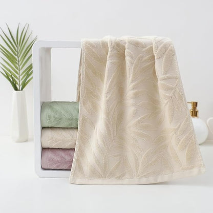 Pidada Hand Towels Set of 2 Leaf Pattern 100% Cotton Absorbent Soft Decorative