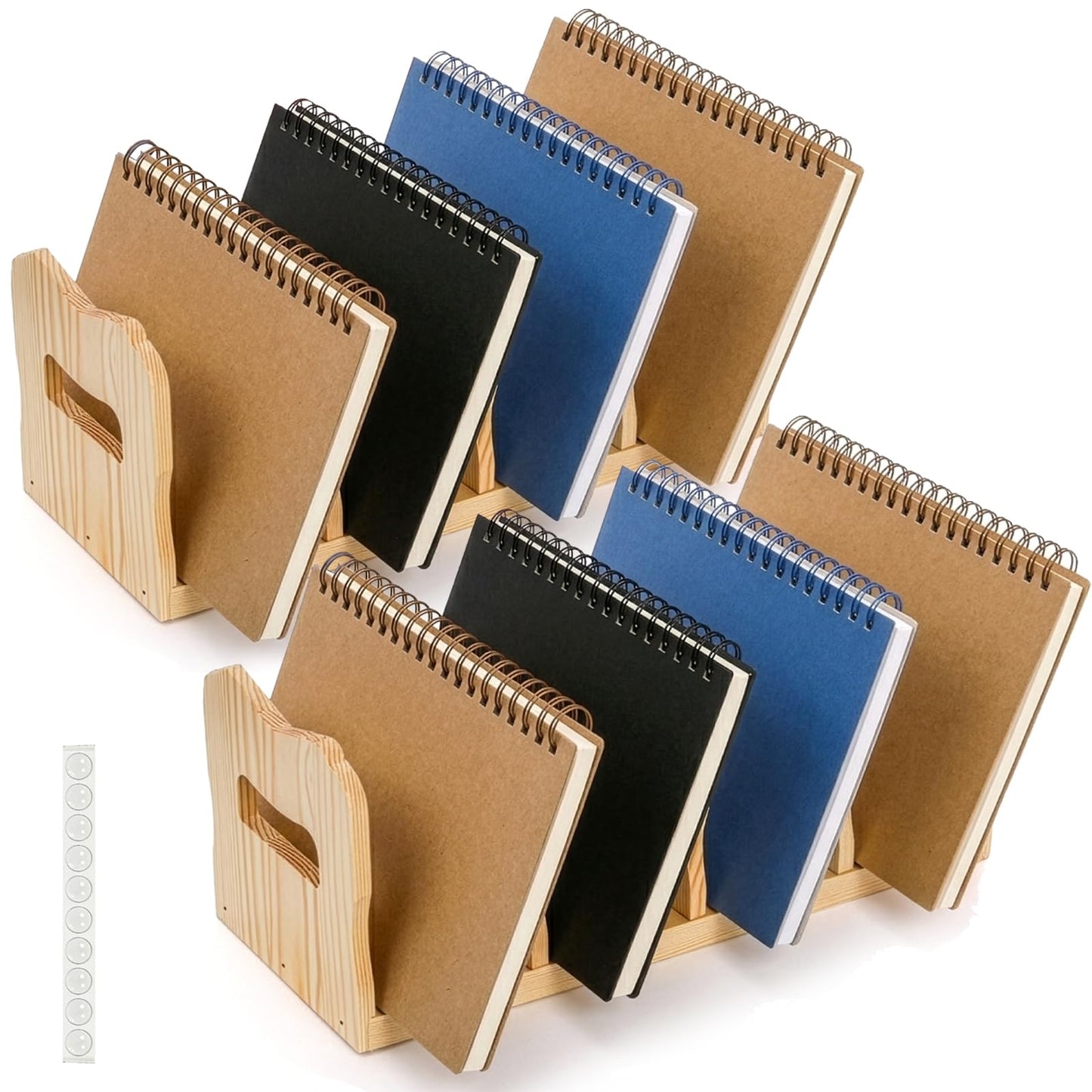 Lawei 2 Pack Wooden Mail Sorter, 4 Slot Desk File Organizer with Handles, Sturdy File Sorter Book Holder for Letter, Envelope, Purse Clutch Divider, Storage Folder Racks for Home, Office, Classroom