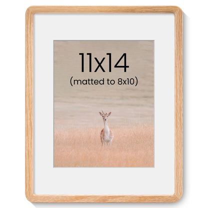 Acovy 11x14in Picture Frame, Natural Solid Oak Handcrafted Wooden Photo Frame, Dual Use for Wall Mount, Matted to Fit 8"x10" Photos, HD Tempered Glass, Pre-Installed Stand & Hanging Hook
