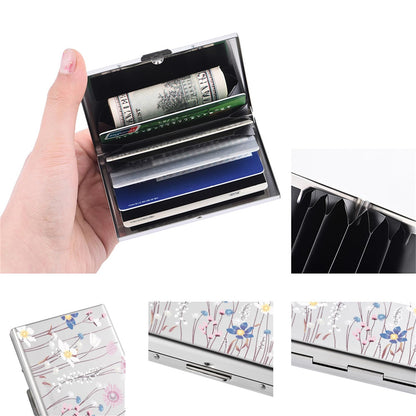 BONSYL® RFID Blocking Credit Card Holders, Slim Metal Credit Card Case Wallet with 6 Slots for Women or Men. (6 Card/Silver/Flower)