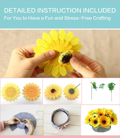 BAZIMA DIY Felt Flower Art Craft Kit, DIY Sunflower Pot Bonsai Kit, Floral Gifts, Beginner Craft Kit, Arrange Pre-Cut Flowers and Foliage