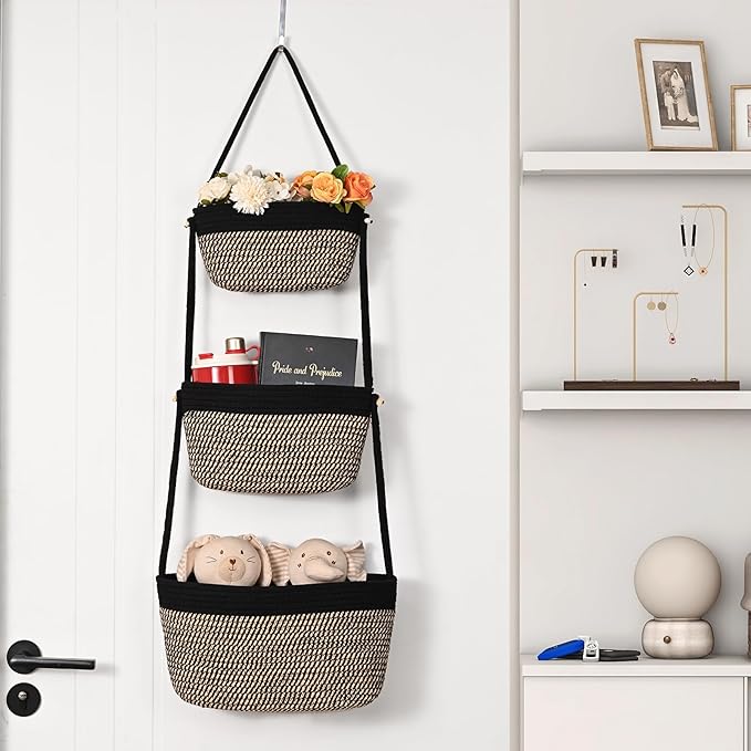 Hanging Storage Baskets, Over the Door Basket, Cotton Wall Baskets Storage