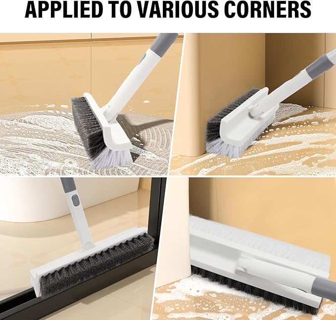 Floor Scrub Brush with Long Handle, Double-Sided V-Shaped Deck Brush, Grout