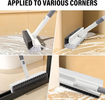 Floor Scrub Brush with Long Handle, Double-Sided V-Shaped Deck Brush, Grout