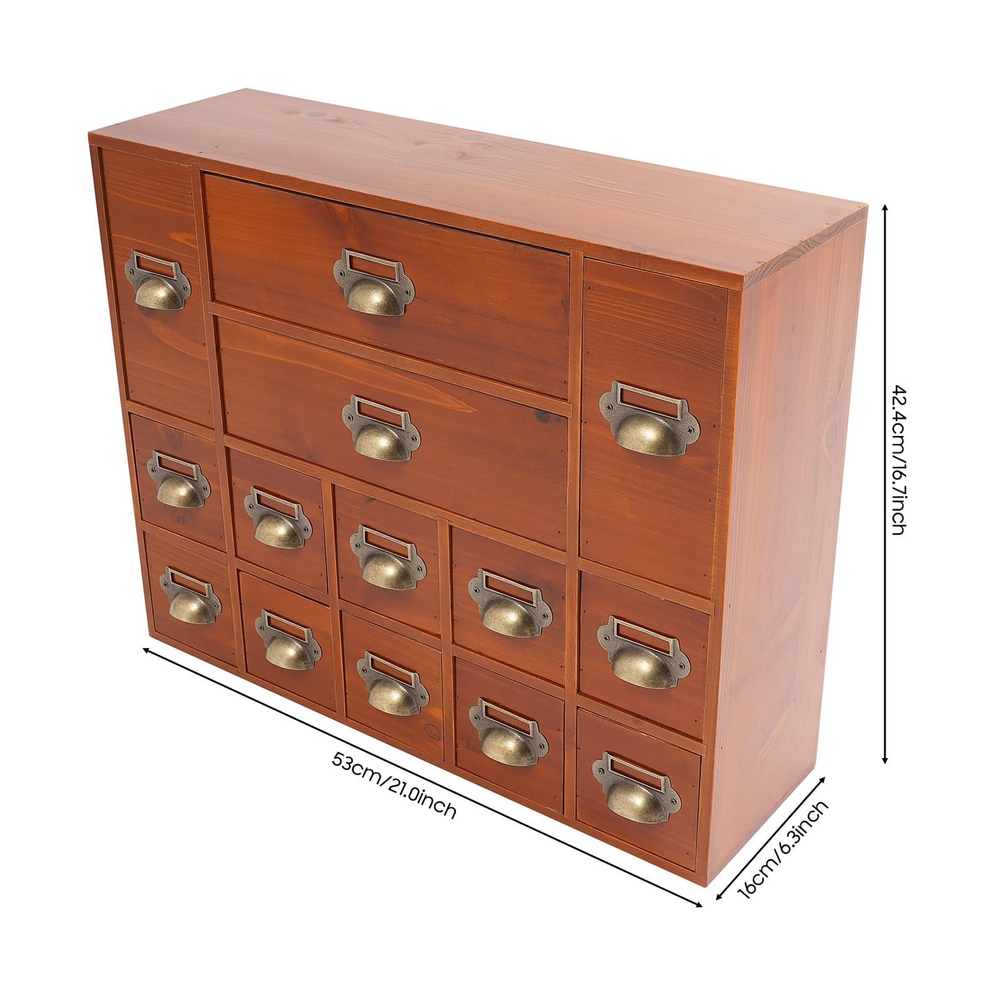 14 Drawers Apothecary Drawers Card Catalog Cabinet,Wooden Storage Box with Drawers,Library Card Catalog Cabinet for Desktop Organizer,Brown
