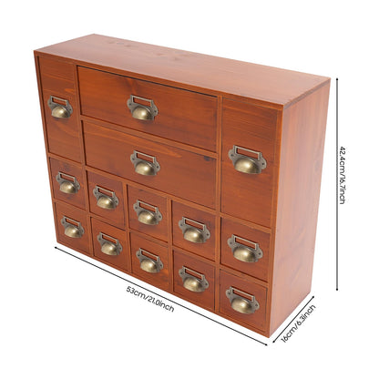 14 Drawers Apothecary Drawers Card Catalog Cabinet,Wooden Storage Box with Drawers,Library Card Catalog Cabinet for Desktop Organizer,Brown