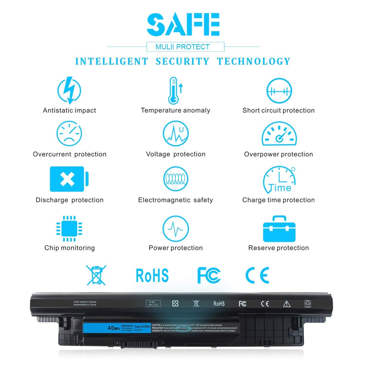 40Wh XCMRD 14.8V Battery for Dell Inspiron 15 3000 Series 3542 3543 3521 3537 3531 3541 17 3721 3737 15R 5537 5521 17R 5737 5721 14 3421 3437 3443 14R 5421 Latitude 3540 3440 P28F P40F FW1MN 4WY7C