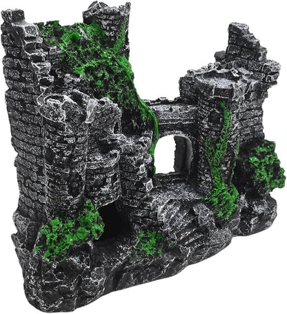 Aquarium Resin Castle Decor, Large Ancient Stone Castle Fish Tank Ornament with Caves & Tunnels, Realistic Hideout for Betta Fish, Guppies, Shrimp, Turtles (Freshwater & Saltwater Safe)