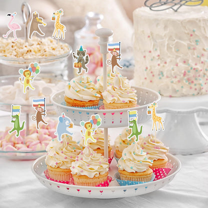 Potchen 148 Pcs Safari Cupcake Toppers and Rainbow Cupcake Liners Animal Parade Woodland Jungle Cake Decorations for Baby Shower Zoo Wild Animal Birthday Party Supplies