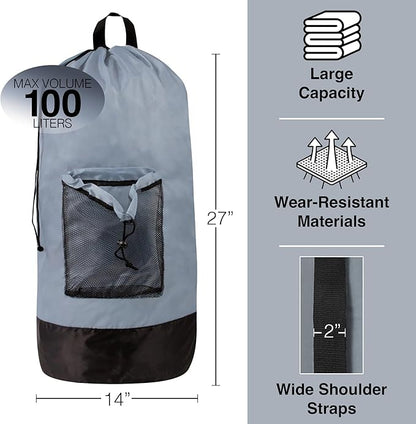 Laundry Bag Backpack with Shoulder Straps and Mesh Pocket Laundry Backpack
