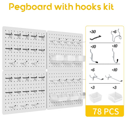 PHX Grove Peg Board for Tools, 4 Pack Metal Pegboard Wall Organizer with Hooks,12"×16" White Pegboard Panels for Walls Home, Garage Tool Storage, Kitchen, Office Organization, Craft Room