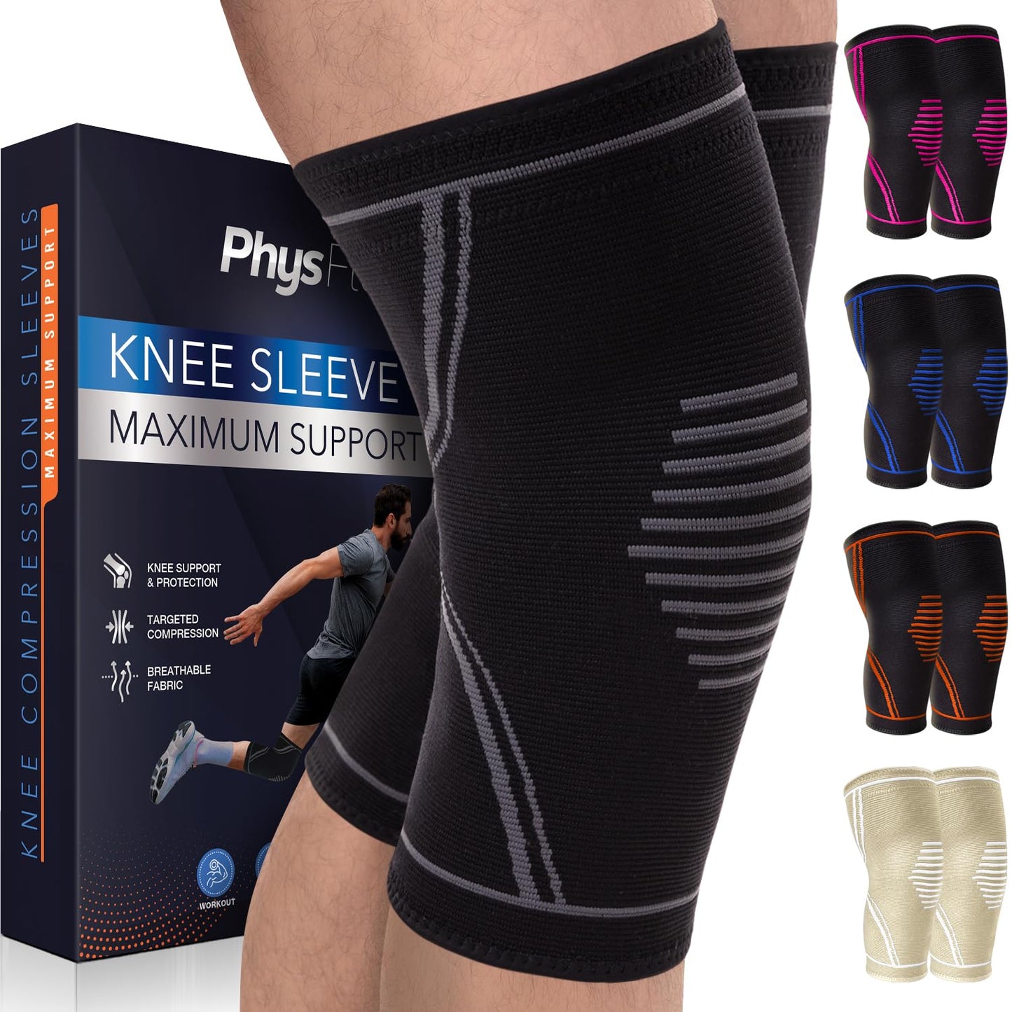 Knee Brace for Pain Relief - 2 Pack Knee Compression Sleeves for Men and Women - Support for Weightlifting, Gym, Workout, Volleyball - Meniscus Tear, ACL, Arthritis (XXX-Large)