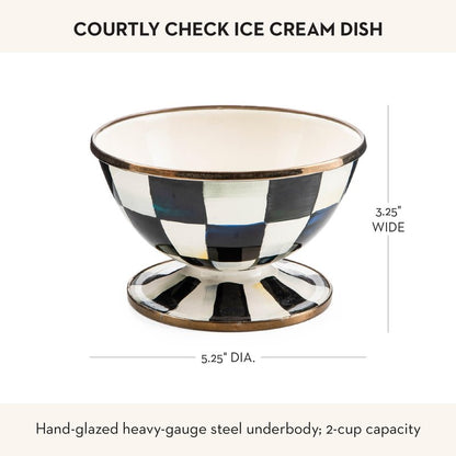 MACKENZIE-CHILDS Enamel Ice Cream Bowl, Serving Bowls for Entertaining, 2-Cup Capacity, Gray-and-White Sterling Check