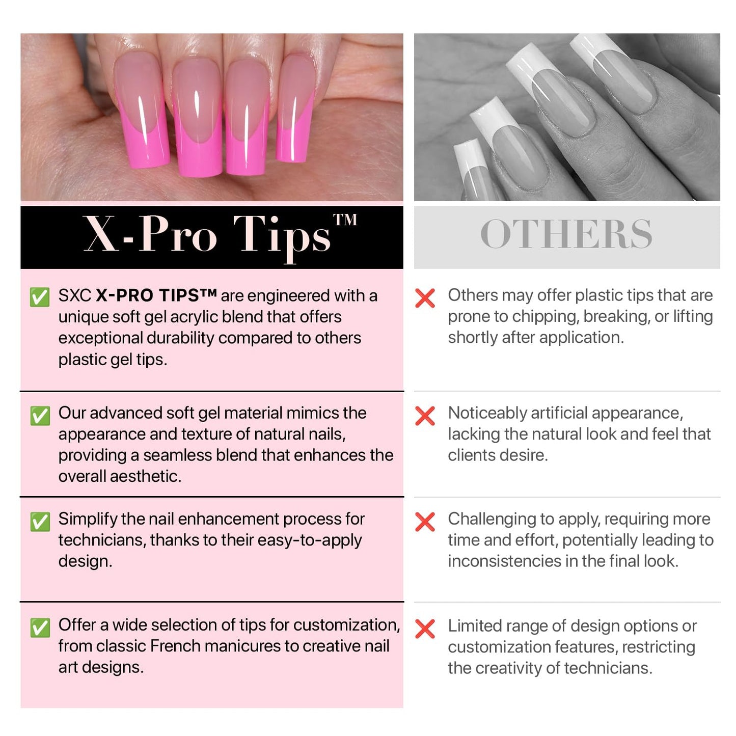 SXC Cosmetics French Tip Press On Nails - Skin Tone Nude and Color Series, Short Coffin X-Pro Tips Starter Kit ST119KIT