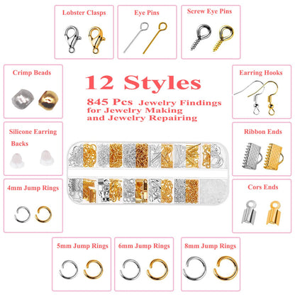 MONVICT Jewelry Making Supplies Kit - 24 + 845 Pcs Jewelry Making Tools for Repair, Crafting, Earring, Ring, and Beading