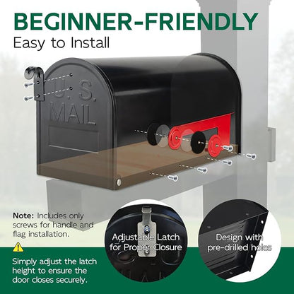 BlissBoard Mailboxes for Outside, Galvanized Steel Medium Black Metal Mailbox, 20 x 8.7 x 6.7 Inches