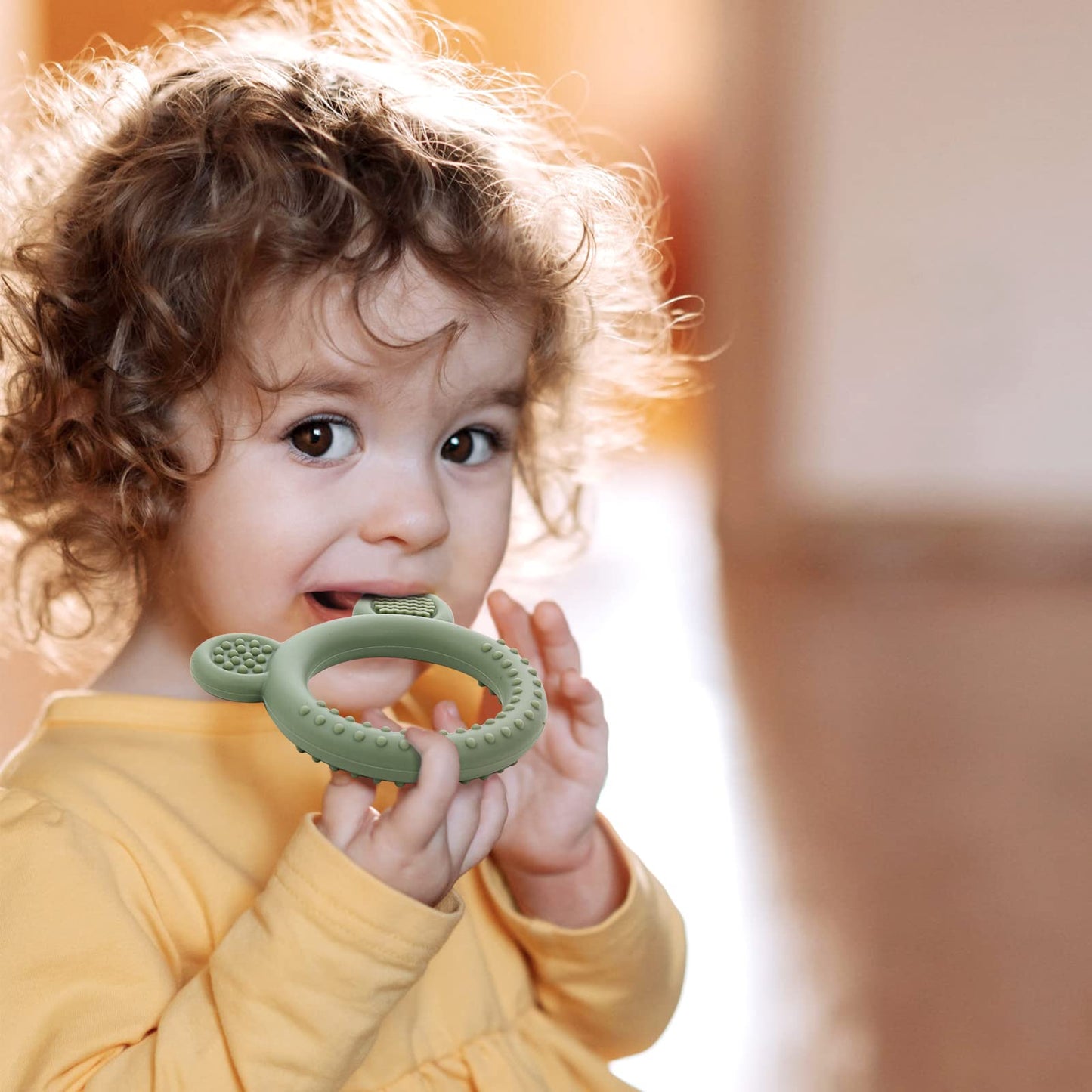 Eascrozn Baby Teething Toys Set of 3, Teethers for Babies 3-6 6-12 Months, BPA Free Soft and Textured Bear Teething Rings Silicone Teething Relief Soothing Sore Gums Baby Chew Toys
