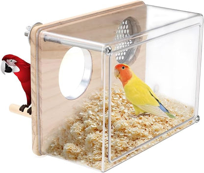 Parakeet Nesting Box for Cage, High-Transparent PET Parakeet Nest, Versatile Bird Houses for Canary, Lovebird and Parrot, Bird Boxes for Nesting with Wood Perch, Bird Cage Accessories (M, Rectangle)
